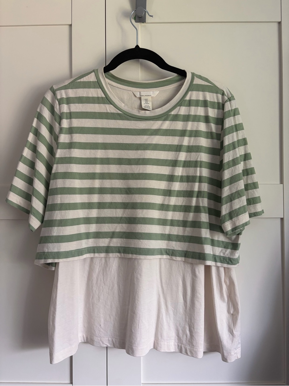 Striped Layered Maternity Crop Tee - Sage/White